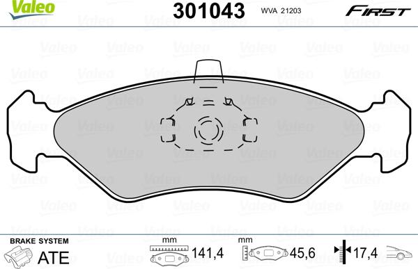 Valeo 301043 - Гальмівні колодки, дискові гальма avtolavka.club