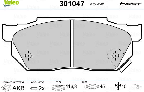 Valeo 301047 - Гальмівні колодки, дискові гальма avtolavka.club