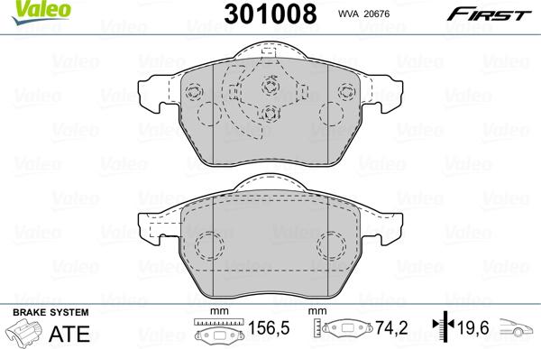 Valeo 301008 - Гальмівні колодки, дискові гальма avtolavka.club