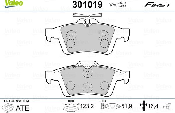 Valeo 301019 - Гальмівні колодки, дискові гальма avtolavka.club