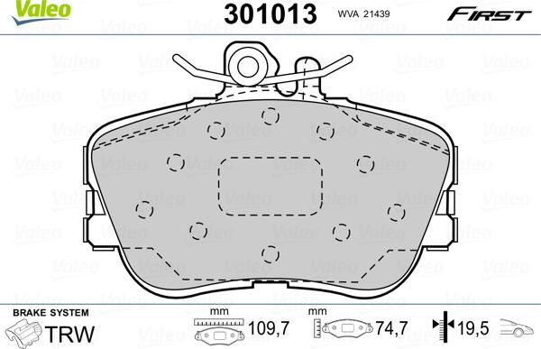 Valeo 301013 - Гальмівні колодки, дискові гальма avtolavka.club