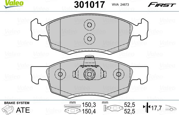 Valeo 301017 - Гальмівні колодки, дискові гальма avtolavka.club