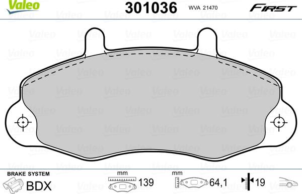 Valeo 301036 - Гальмівні колодки, дискові гальма avtolavka.club