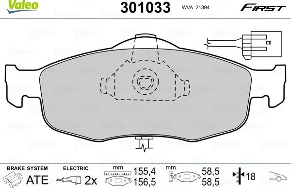 Valeo 301033 - Гальмівні колодки, дискові гальма avtolavka.club