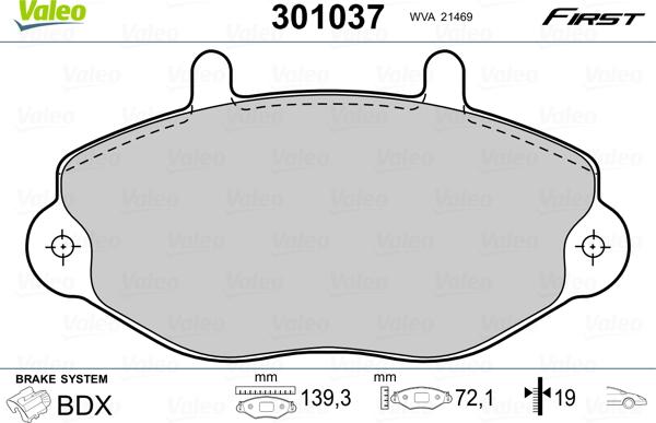 Valeo 301037 - Гальмівні колодки, дискові гальма avtolavka.club