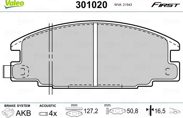 Valeo 301020 - Гальмівні колодки, дискові гальма avtolavka.club