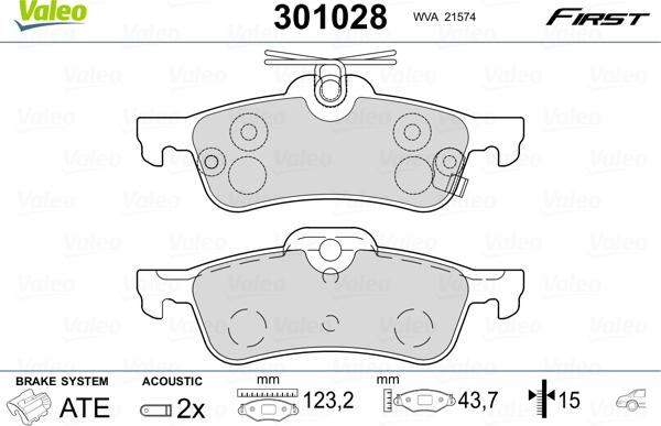 Valeo 301028 - Гальмівні колодки, дискові гальма avtolavka.club