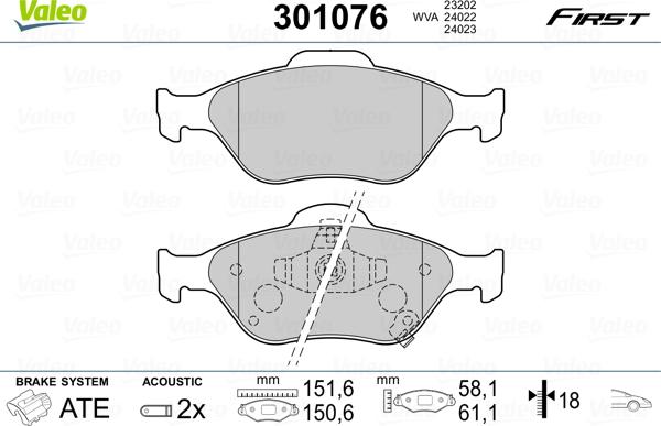 Valeo 301076 - Гальмівні колодки, дискові гальма avtolavka.club