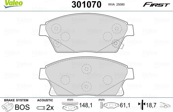 Valeo 301070 - Гальмівні колодки, дискові гальма avtolavka.club