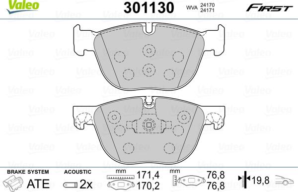 Valeo 301130 - Гальмівні колодки, дискові гальма avtolavka.club