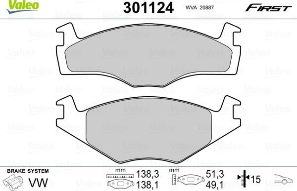 Valeo 301124 - Гальмівні колодки, дискові гальма avtolavka.club