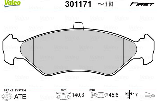 Valeo 301171 - Гальмівні колодки, дискові гальма avtolavka.club