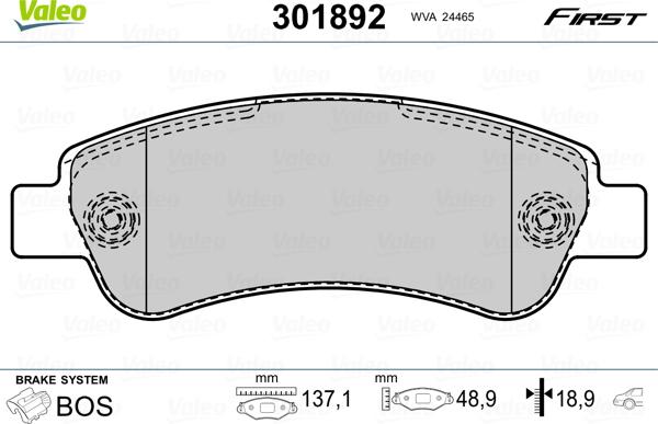 Valeo 301892 - Гальмівні колодки, дискові гальма avtolavka.club