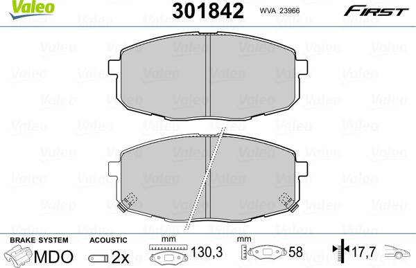 Valeo 301842 - Гальмівні колодки, дискові гальма avtolavka.club