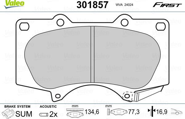 Valeo 301857 - Гальмівні колодки, дискові гальма avtolavka.club