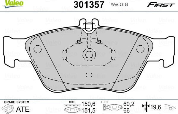 Valeo 301357 - Гальмівні колодки, дискові гальма avtolavka.club