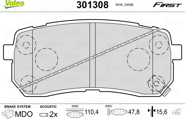 Valeo 301308 - Гальмівні колодки, дискові гальма avtolavka.club