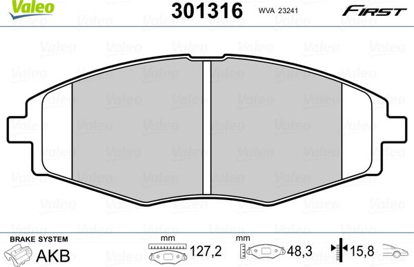 Valeo 301316 - Гальмівні колодки, дискові гальма avtolavka.club