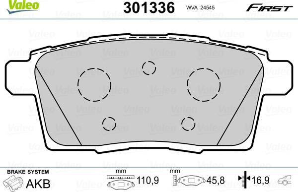 Valeo 301336 - Гальмівні колодки, дискові гальма avtolavka.club