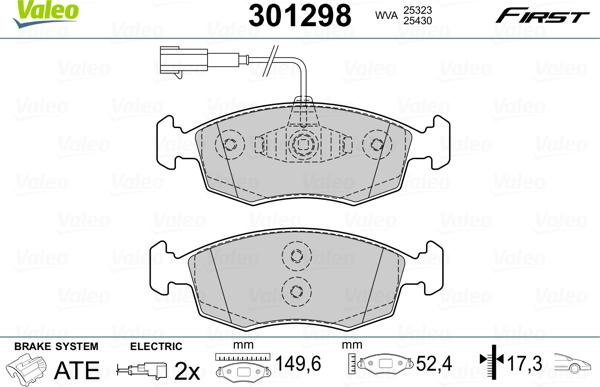 Valeo 301298 - Гальмівні колодки, дискові гальма avtolavka.club