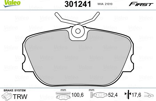 Valeo 301241 - Гальмівні колодки, дискові гальма avtolavka.club