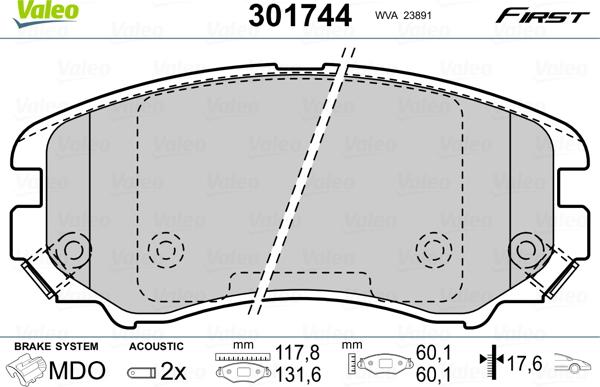 Valeo 301744 - Гальмівні колодки, дискові гальма avtolavka.club