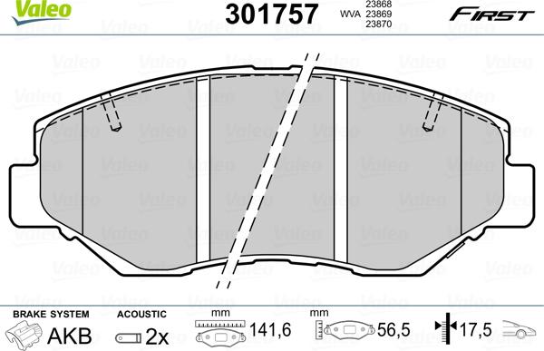 Valeo 301757 - Гальмівні колодки, дискові гальма avtolavka.club