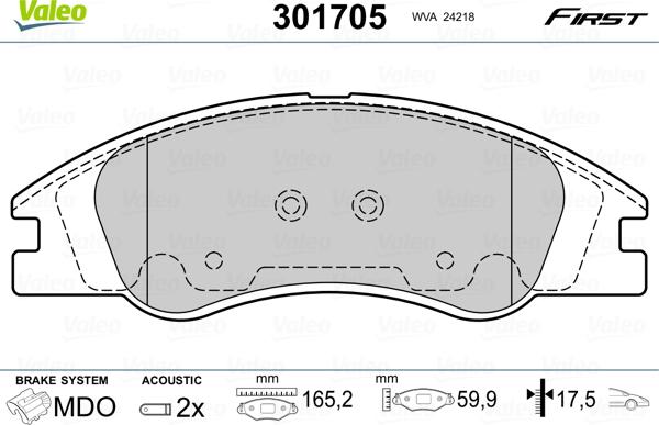 Valeo 301705 - Гальмівні колодки, дискові гальма avtolavka.club