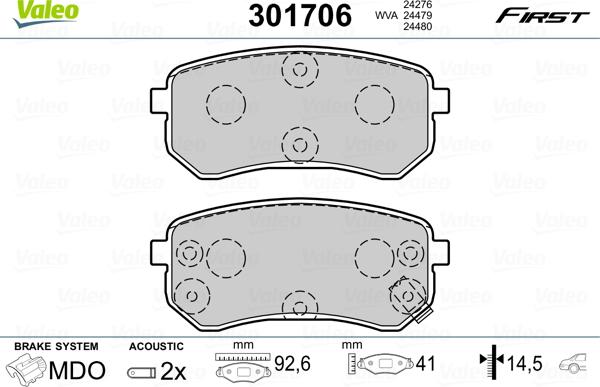 Valeo 301706 - Гальмівні колодки, дискові гальма avtolavka.club