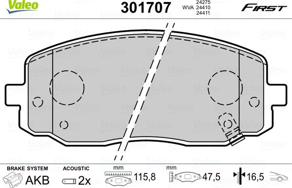 Valeo 301707 - Гальмівні колодки, дискові гальма avtolavka.club