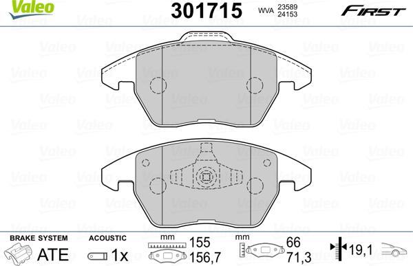 Valeo 301715 - Гальмівні колодки, дискові гальма avtolavka.club