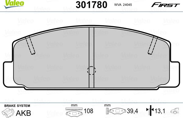 Valeo 301780 - Гальмівні колодки, дискові гальма avtolavka.club