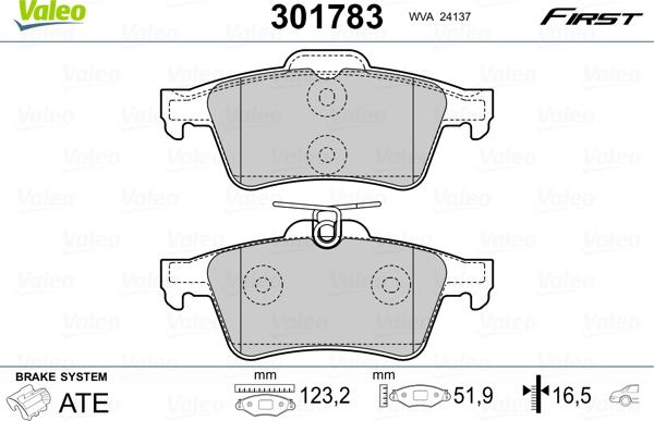 Valeo 301783 - Гальмівні колодки, дискові гальма avtolavka.club