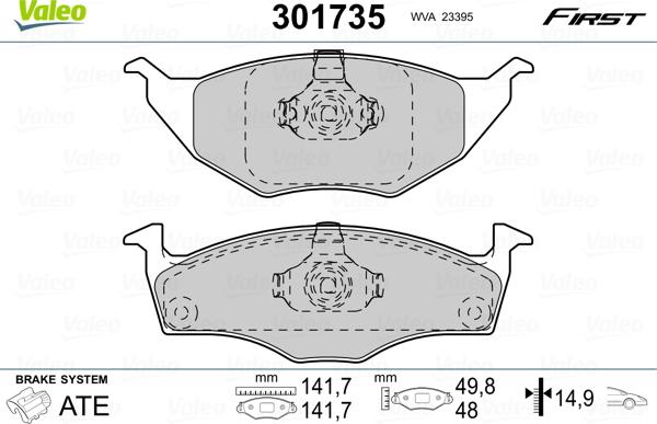 Valeo 301735 - Гальмівні колодки, дискові гальма avtolavka.club