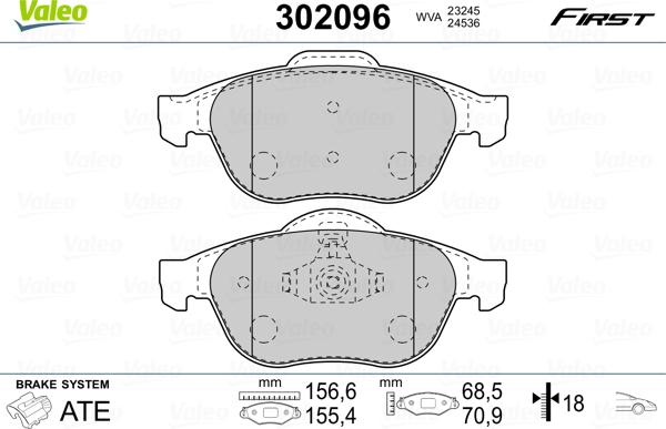 Valeo 302096 - Гальмівні колодки, дискові гальма avtolavka.club