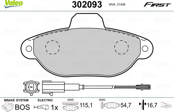 Valeo 302093 - Гальмівні колодки, дискові гальма avtolavka.club