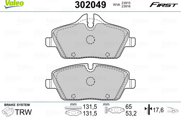 Valeo 302049 - Гальмівні колодки, дискові гальма avtolavka.club