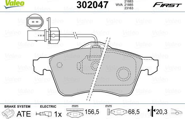 Valeo 302047 - Гальмівні колодки, дискові гальма avtolavka.club