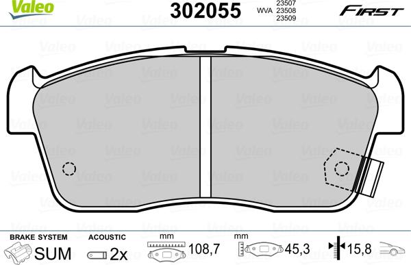 Valeo 302055 - Гальмівні колодки, дискові гальма avtolavka.club