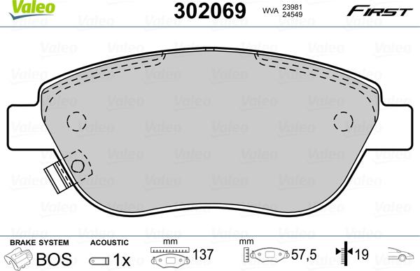 Valeo 302069 - Гальмівні колодки, дискові гальма avtolavka.club