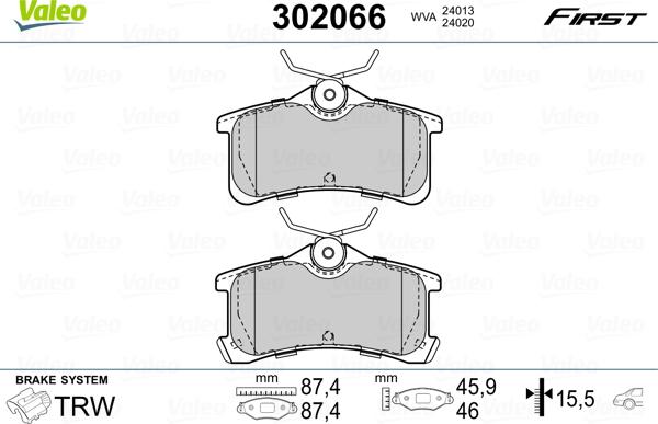 Valeo 302066 - Гальмівні колодки, дискові гальма avtolavka.club