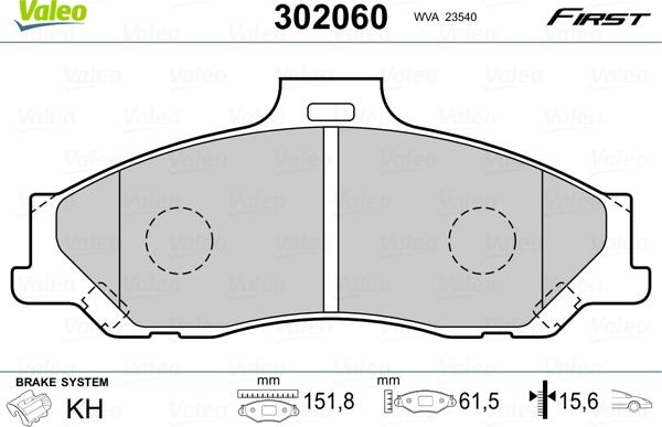 Valeo 302060 - Гальмівні колодки, дискові гальма avtolavka.club