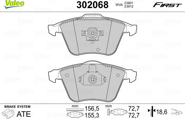 Valeo 302068 - Гальмівні колодки, дискові гальма avtolavka.club