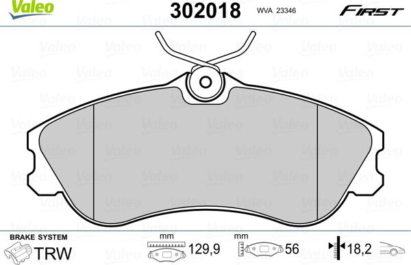 Valeo 302018 - Гальмівні колодки, дискові гальма avtolavka.club