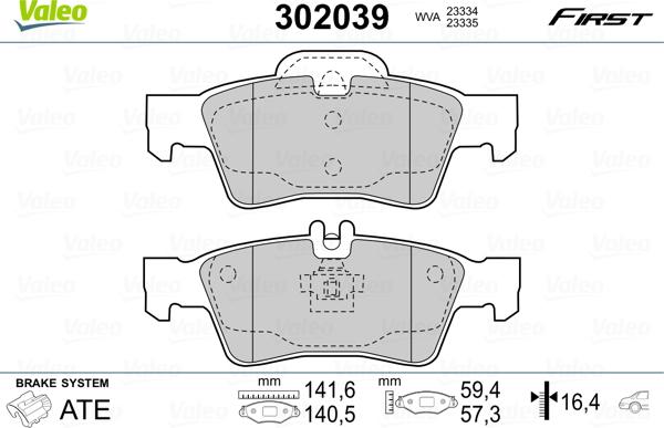 Valeo 302039 - Гальмівні колодки, дискові гальма avtolavka.club