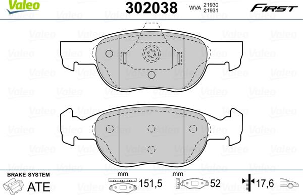 Valeo 302038 - Гальмівні колодки, дискові гальма avtolavka.club