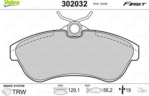 Valeo 302032 - Гальмівні колодки, дискові гальма avtolavka.club