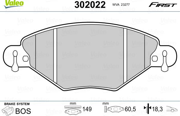 Valeo 302022 - Гальмівні колодки, дискові гальма avtolavka.club