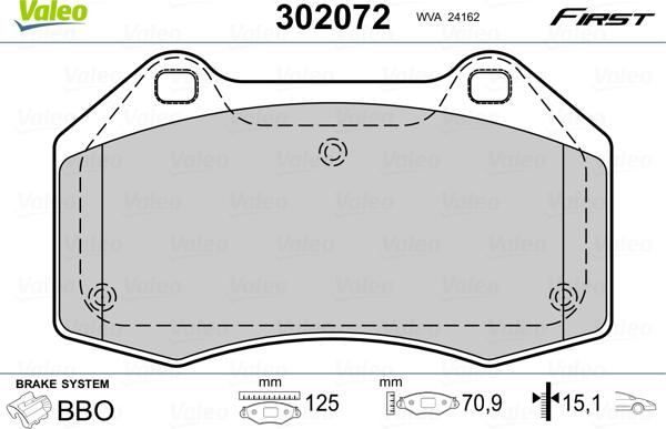 Valeo 302072 - Гальмівні колодки, дискові гальма avtolavka.club