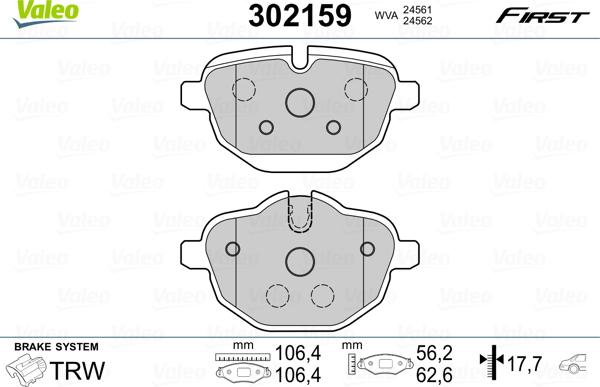 Valeo 302159 - Гальмівні колодки, дискові гальма avtolavka.club